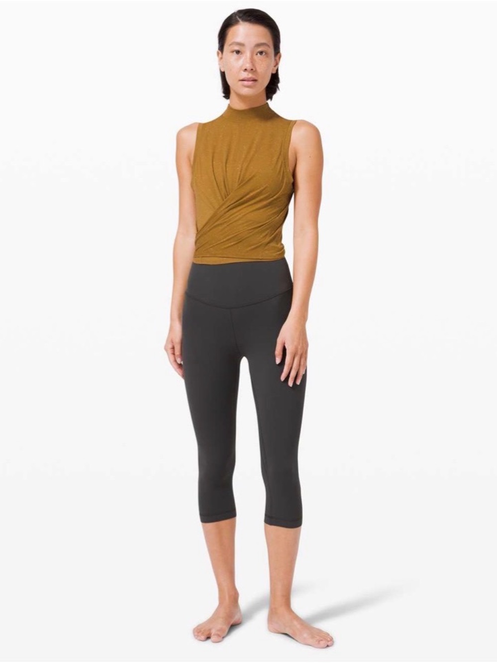 Lululemon Time To Restore Mock Neck Tank Spiced Bronze White Wrap Tie Back